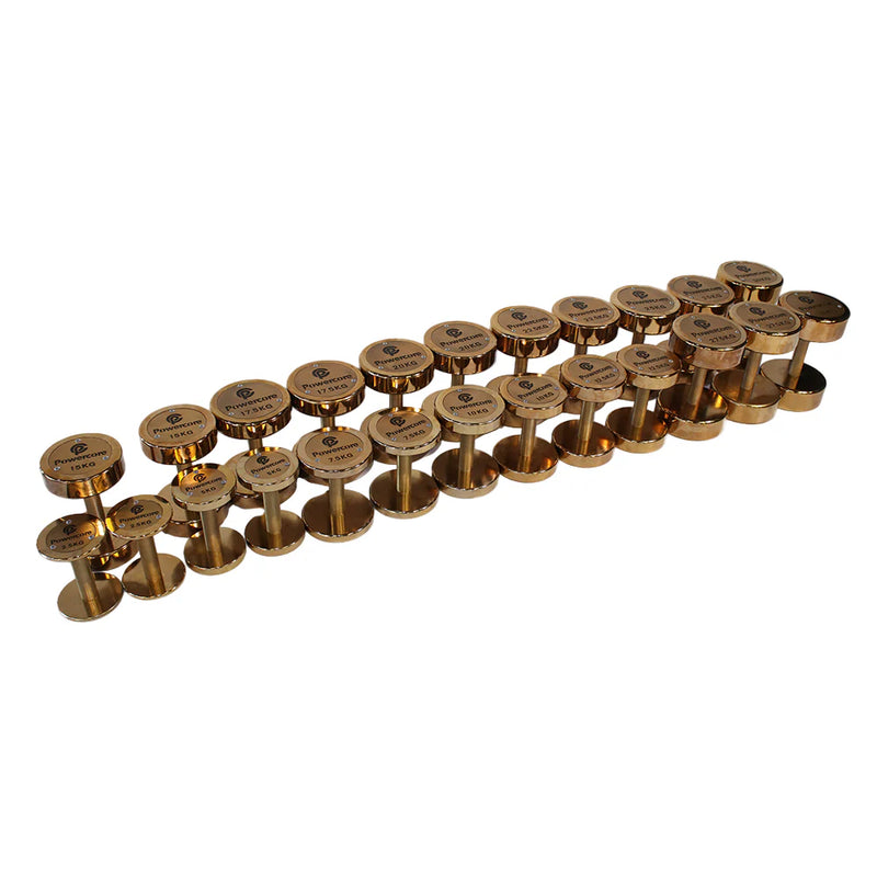 Load image into Gallery viewer, Powercore Gold Dumbbells Set 2.5kg - 30kg (12 pairs - Electroplated Gold)